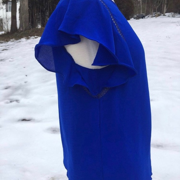 ELECTRIC BLUE FLUTTER SLEEVE BLOUSE SMALL WOMENS - Picture 10 of 10